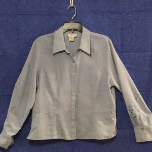 Coldwater Creek faux suede l/s button shirt, blue.
